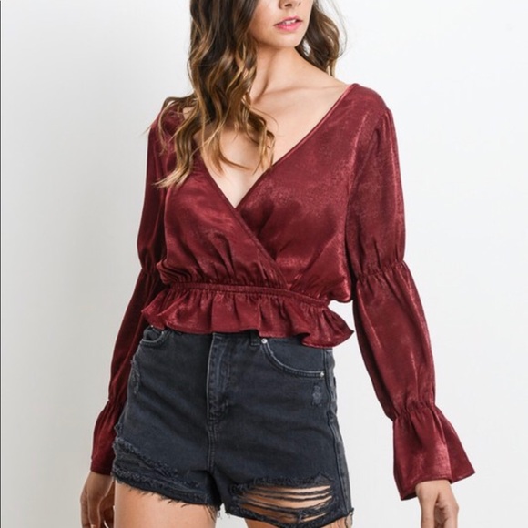 Burgundy Satin Top - Picture 1 of 6